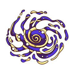 Groovy cartoon nebula swirl. Funny retro psychedelic cosmic spiral of star dust, gas and plasma motion, magic universe mascot, cartoon fantasy nebula sticker of 70s 80s style vector illustration