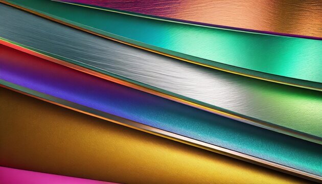 an elegant metallic design of polished metal with horizontal layers of colourful gradients showcasing depth and sheen widescreen background