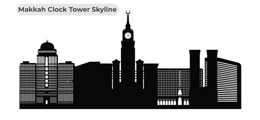 Makkah clock tower and Buildings Skyline Illustration