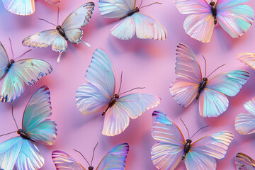 holographic butterflies pattern on pastel background (8)