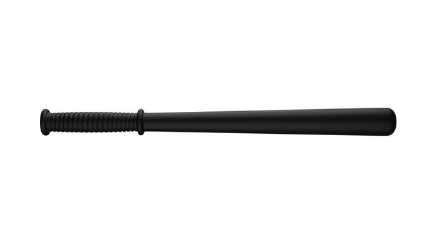 Black rubber police baton or cudgel isolated on transparent and white background. Police concept. 3D render