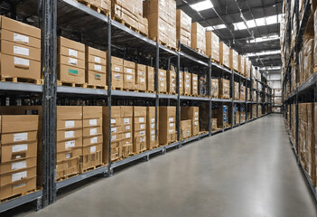 Warehouse interior with shelves and boxes