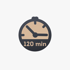 120 minutes, stopwatch vector icon. clock icon in flat style. Stock vector illustration isolated on white background.