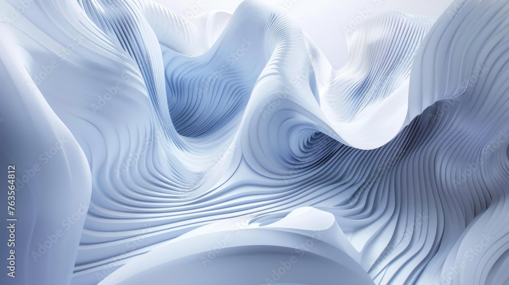 Poster white and blue abstract background featuring wavy lines in a dynamic pattern
