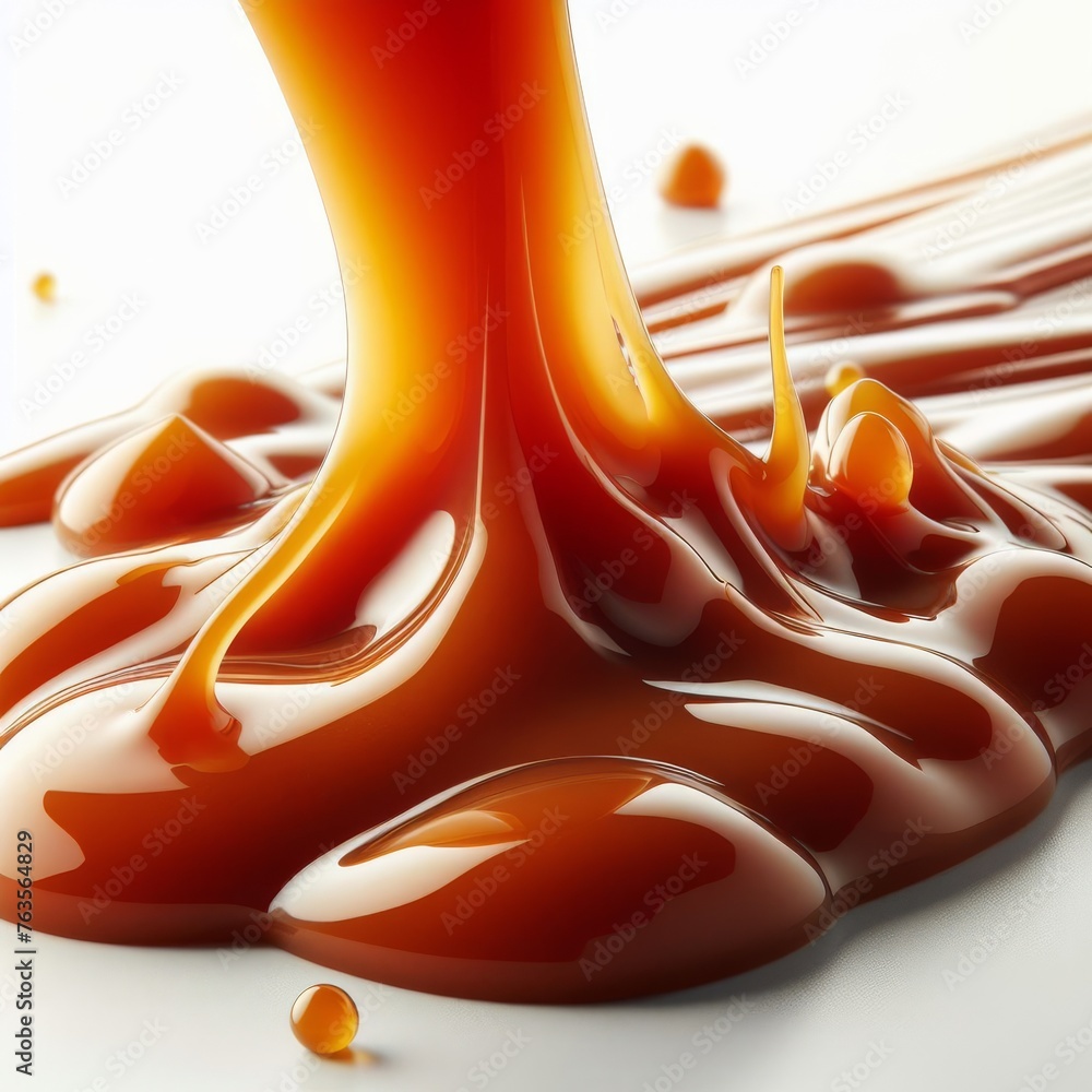 Poster a thick stream of caramel surges with a splash, creating an intricate pattern as it lands. droplets 