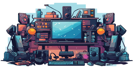 Background with computer equipment. Gaming technology