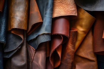 samples of various kinds of leather in a shop
