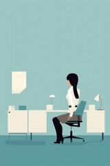 Obraz premium A woman is sitting at a desk with a clock hanging above her