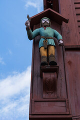 wooden House and wooden axe man in Bryggen on Bergen - 763565606