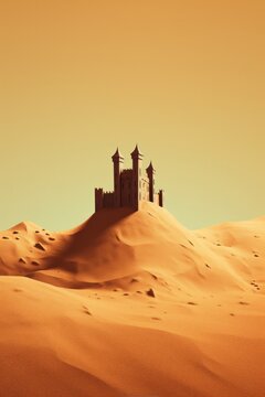 A castle is on top of a sand dune