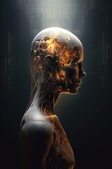 Obraz premium A woman's head is made of metal and has a robotic appearance