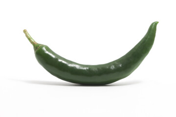 Green hot chili pepper top view isolated on white background clipping path