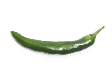 Green hot chili pepper top view isolated on white background clipping path