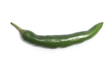 Green hot chili pepper top view isolated on white background clipping path