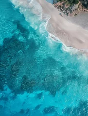 Fototapeten Aerial View of Clear Turquoise Blue Sea with White Sand © Jardel Bassi