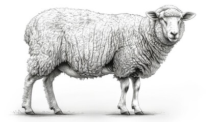  a black and white drawing of a sheep on a white background with a black and white line drawing of a sheep.
