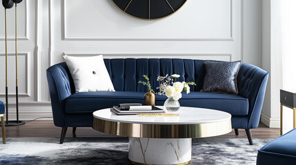 Sofá cor de azul em uma sala de estar moderna - Decoração de ambiente 