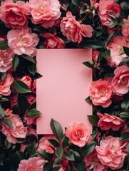 Baby Pink Sheet of Paper Surrounded by Pink Camellias