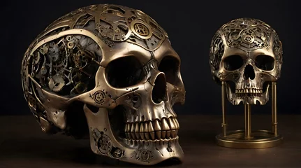 Papier Peint photo autocollant Moto "Immerse yourself in the macabre art of creating a skull, but with a twist. Picture a skull that defies convention, blending elements of fantasy, technology, or nature. Will it be a mechanical marvel 