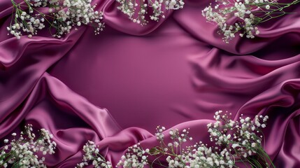 Premium Silk Fabric with White Flowers Background