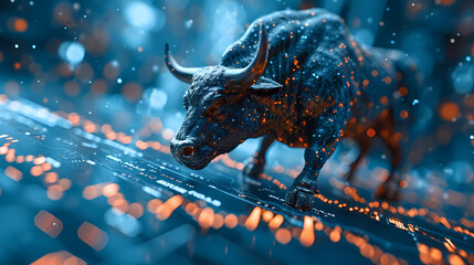 A Bull bullish divergence in Stock market and Crypto - image as generated by AI - obrazy, fototapety, plakaty
