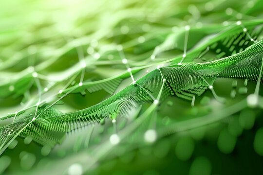 Digital abstract 3D background in green, suitable for depicting network capabilities, technological processes, and digital innovations