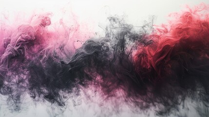  a group of smokes on a white and pink background with a black and red smoke trail in the middle of the photo. - obrazy, fototapety, plakaty
