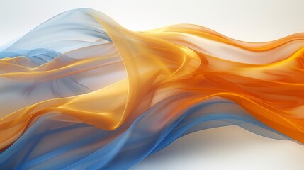  an abstract image of a blue, orange, and white wave of liquid or liquid on a light gray background.