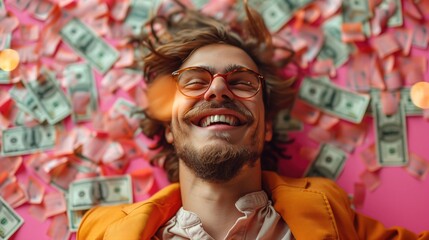 content creator, influencer  surrounded by money, happiness  and joy