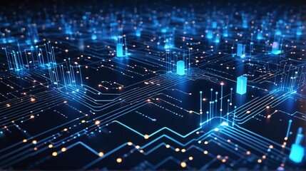 Fototapeta premium Future Technology Digital Data Network Connection, Digital Cloud Computing Cyber Security, Abstract digital particles point, Digital cyberspace, Technology digital connection. Future background concep