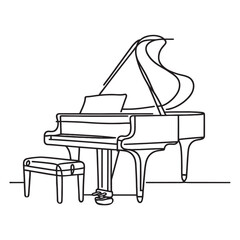 grand piano one line graphic illustration, minimalist style, grand piano with chair one line