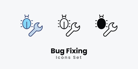 Bug Fixing icon thin line and glyph vector icon stock illustration - obrazy, fototapety, plakaty