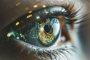 environment technology concept Close up of human eye with futuristic technology