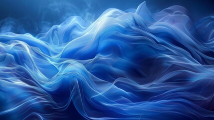  a computer generated image of a wave of blue and white smoke on a black background with a blue sky in the background.