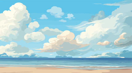 Obraz na płótnie Canvas beach sea sand clouds flat cartoon vector illustration