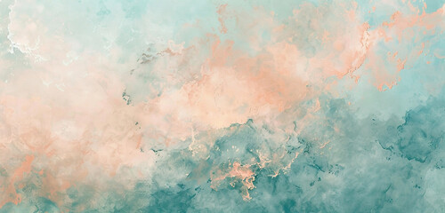 An image of a mottled background where pastel coral seamlessly blends into a soft teal, evoking the...