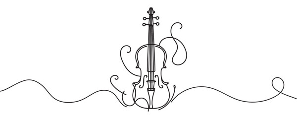 One continuous drawing of a violin. stringed musical instruments. Vector illustration