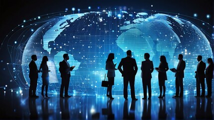 Global business structure of networking. Analysis and data exchange customer connection, HR recruitment and global outsourcing, Customer service, Teamwork, Strategy