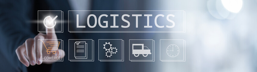 Logistics management system concept. global logistics network distribution and transportation,...