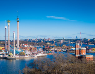 Fototapeta na wymiar Kastellet Stockholm in Kastellholmen island near to Gamla Stan. Aerial view of Sweden capital. Drone top panorama photo
