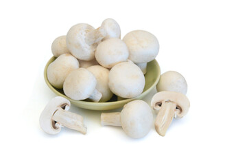 A sections of mushroom in bowl on white - 763573017