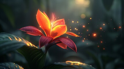  a close up of a flower on a plant with a lot of light coming out of the back of it.