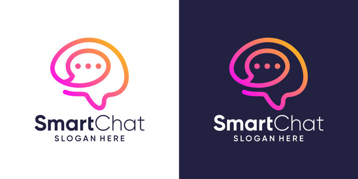 Smart brain logo design template with chat bubble logo design graphic vector. Symbol, icon, creative.