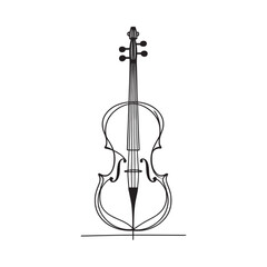 Cello one line. musical instrument cello in one solid line, graphic illustration