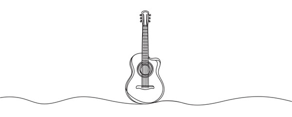 Continuous line drawing of classical acoustic guitar. Guitar in one line. Vector illustration.