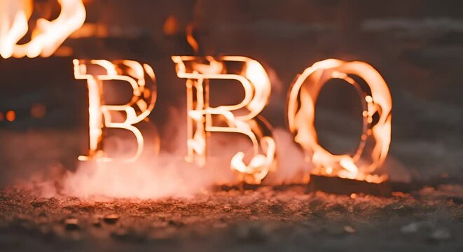 "BBQ" letters with fire.