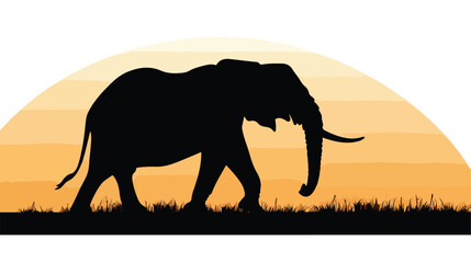 Black silhouette of huge going elephant flat style