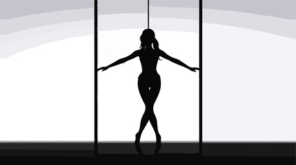 Black silhouette of slim pole dancer woman flat  - obrazy, fototapety, plakaty