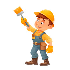 Young smiling worker painter isolated on transparent background. Cut out, close-up.
