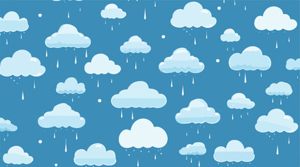 Blue clouds and raindrops on white background. flat